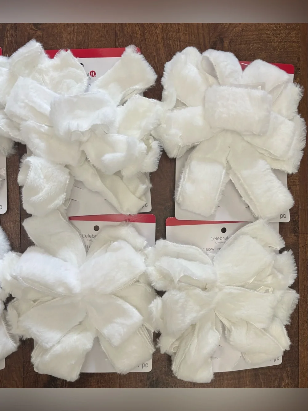 Large Christmas tree topper bows NEW NWT faux fur white 10 total 21”